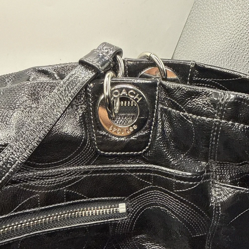 Coach Alex Signature Black Patent Leather Baby Travel Tote Bag